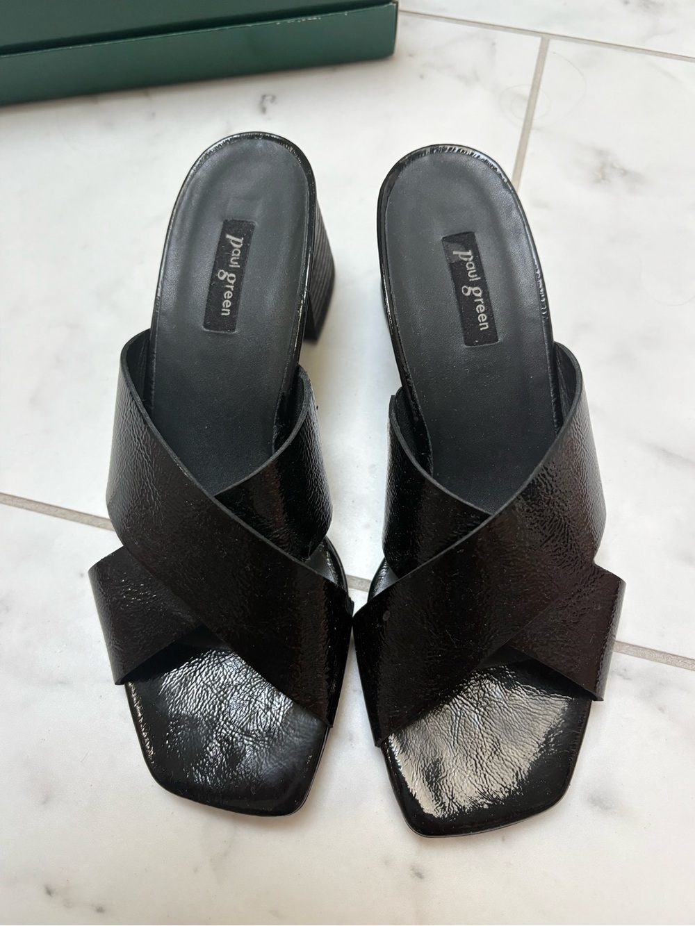 Paul Green Black Crisscross Leather Mule Heels